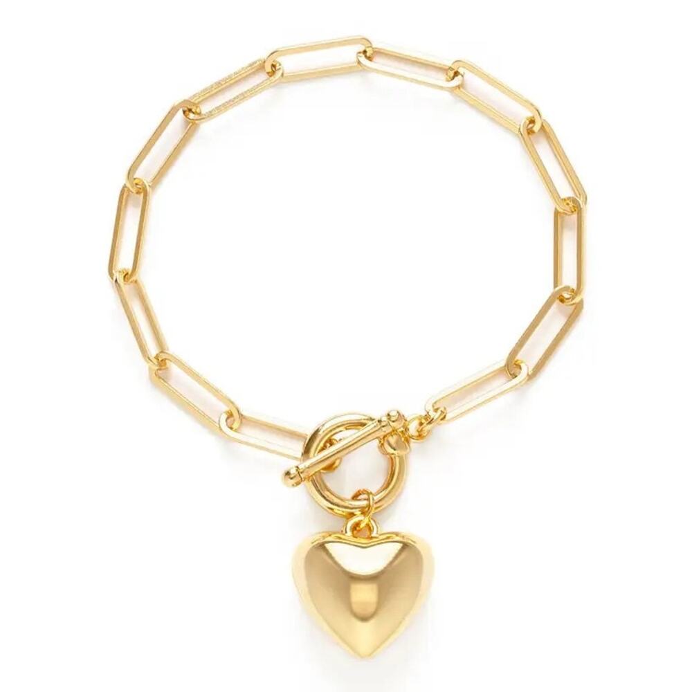 NWT Amano Studio Puff Heart Chain Bracelet 7 Inch Gold Plated Tarnish Resistant